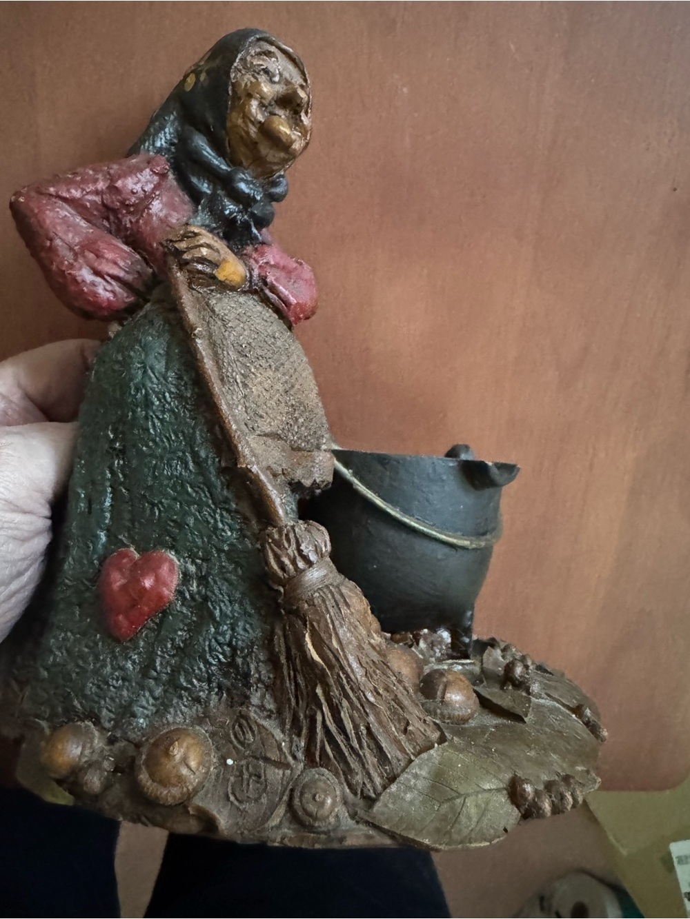 Whimsical Vintage Witch Figurine Planter in Red and Brown - Picture 2 of 12
